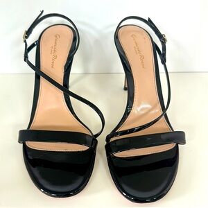 Black, strappy heels, Gianvito Rossi, size 9, well utilized, refurbished, luxury
